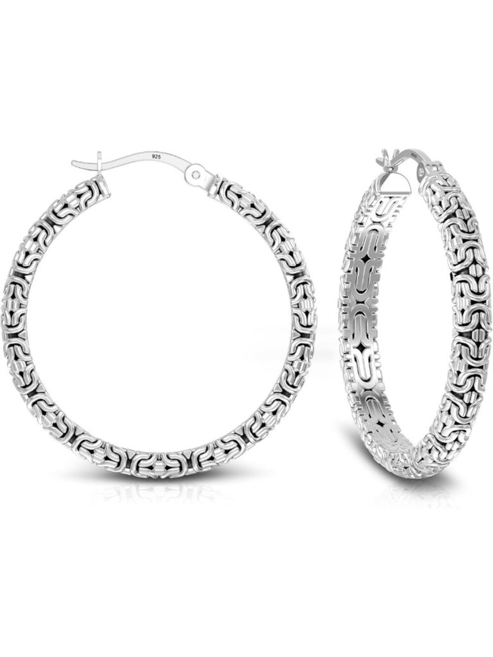 Sterling Silver Byzantine Hoop Earrings | Antique Oxidized Click-Top Design